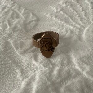 Handmade Copper Stamped Mother Mary Ring Size 8.5